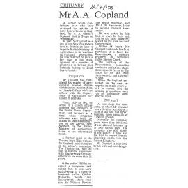 Obituary: Mr A A Copland