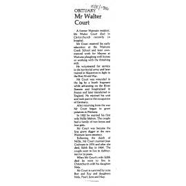 Obituary: Mr Walter Court