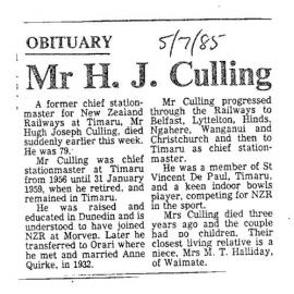 Obituary: Mr H J Culling