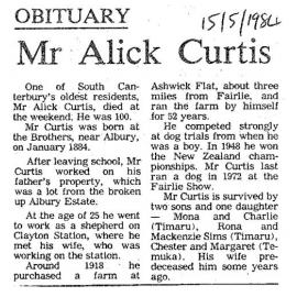 Obituary: Mr Alick Curtis