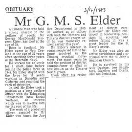 Obituary: Mr G M S Elder