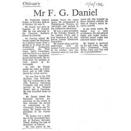 Obituary: Mr F G Daniel