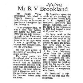 Obituary: Mr R V Brookland