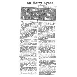 Obituary: Mr Harry Ayres, Mountain great's body found in Lyttelton harbour
