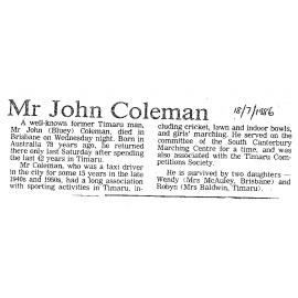 Obituary: Mr John Coleman