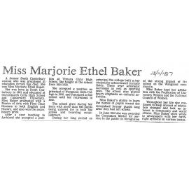 Obituary: Miss Marjorie Ethel Baker