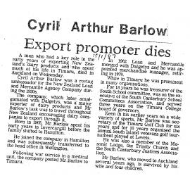 Obituary: Cyril Arthur Barlow, Export promoter dies
