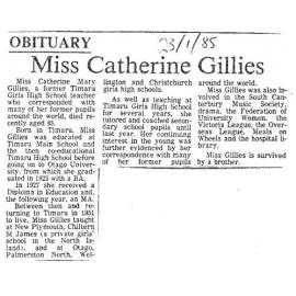 Obituary: Miss Catherine Gillies