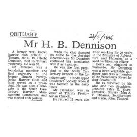 Obituary: Mr H B Dennison