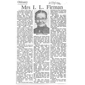 Obituary: Mrs I L Firman