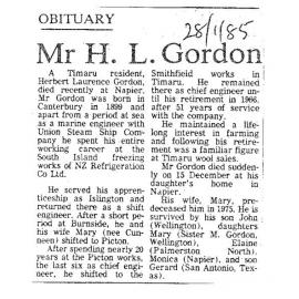 Obituary: Mr H L Gordon
