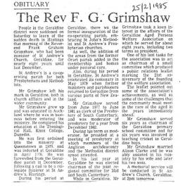 Obituary: The Rev F G Grimshaw