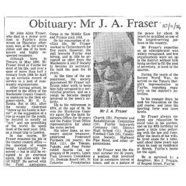 Obituary: Mr J A Fraser
