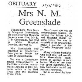 Obituary: Mrs N M Greenslade