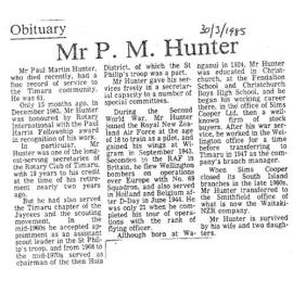 Obituary: Mr P M Hunter
