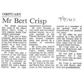 Obituary: Mr Bert Crisp
