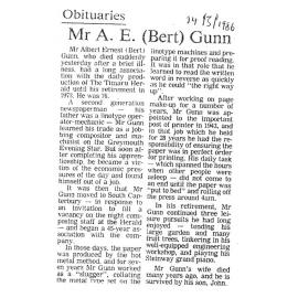 Obituary: Mr A E (Bert) Gunn