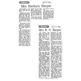 Obituary: Mrs Barbara Harper