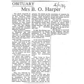 Obituary: Mrs B O Harper