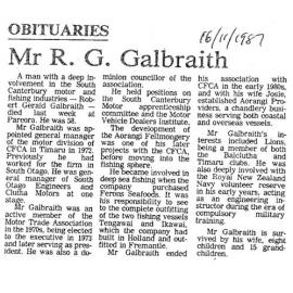 Obituary: Mr R G Galbraith