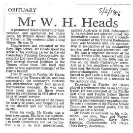 Obituary: Mr W H Heads