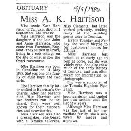 Obituary: Miss A K Harrison