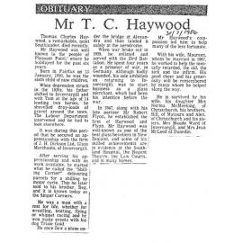 Obituary: Mr T C Haywood