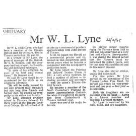 Obituary: Mr W L Lyne
