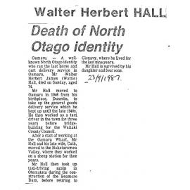 Obituary: Walter Herbert Hall, Death of North Otago identity