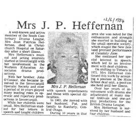 Obituary: Mrs J P Heffernan