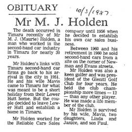 Obituary: Mr M J Holden