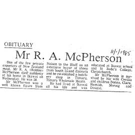 Obituary: Mr R A McPherson