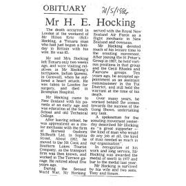 Obituary: Mr H E Hocking