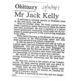Obituary: Mr Jack Kelly 