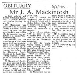 Obituary: Mr J A Mackintosh