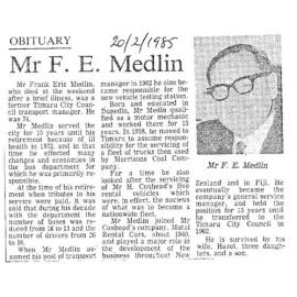 Obituary: Mr F E Medlin