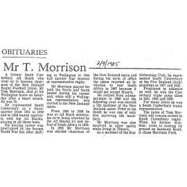 Obituary: Mr T Morrison
