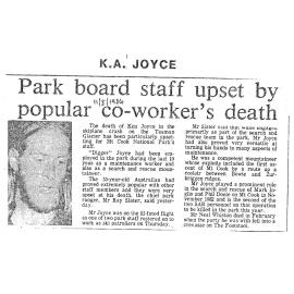 Obituary: K A Joyce, Park board staff upset by popular co-worker's death