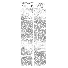 Obituary: Mr J P Lang