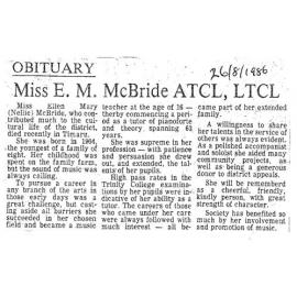 Obituary: Miss E M McBride ATCL, LTCL