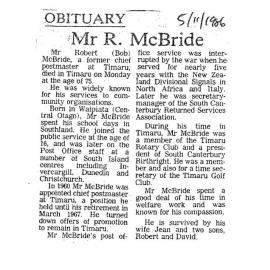 Obituary: Mr R McBride
