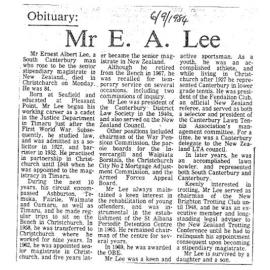 Obituary: Mr E  A Lee