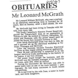 Obituary: Mr Leonard McGrath