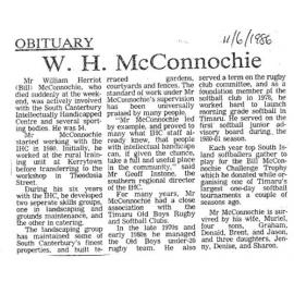 Obituary: W H McConnochie