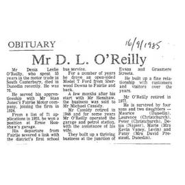 Obituary: Mr D L O'Reilly
