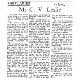 Obituary: Mr C V Leslie