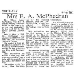 Obituary: Mrs E A McPhedran