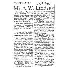 Obituary: Mr A W Lindsay