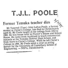 Obituary: T J L Poole