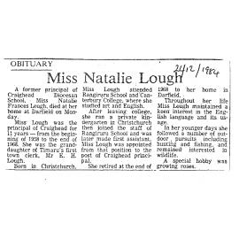 Obituary: Miss Natalie Lough